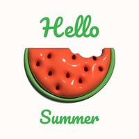 3d watermelon and lettering hello summer vector