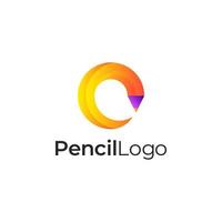 logotipo degradado de colores 3d de lápiz en forma redondeada vector