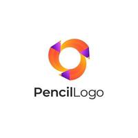 three pencil 3d colorful gradient logo in rounded shape vector