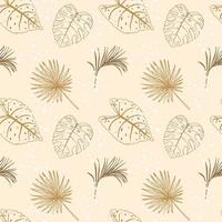 Seamless pattern with outline of tropical leaves on beige pastel background. For digital paper and textiles. vector