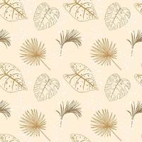 Seamless pattern with outline of tropical leaves on beige pastel background. For digital paper and textiles. vector