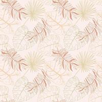 Seamless pattern with outline of tropical leaves on beige pastel background. For digital paper and textiles. vector