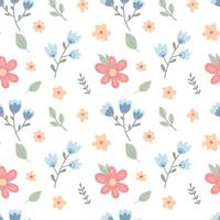 Seamless pattern with childish flowers on white background. Cute vector illustration with floral elements, for design, fabric and textiles.