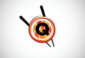 Initial Q monogram alphabet in the circle with Chopstick. Asian sushi bar emblem. Logo for sushi vector