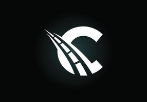 Letter C with road logo sing. The creative design concept for highway maintenance and construction. Transportation and traffic theme. vector