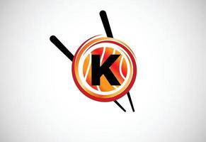 Initial K monogram alphabet in the circle with Chopstick. Asian sushi bar emblem. Logo for sushi vector