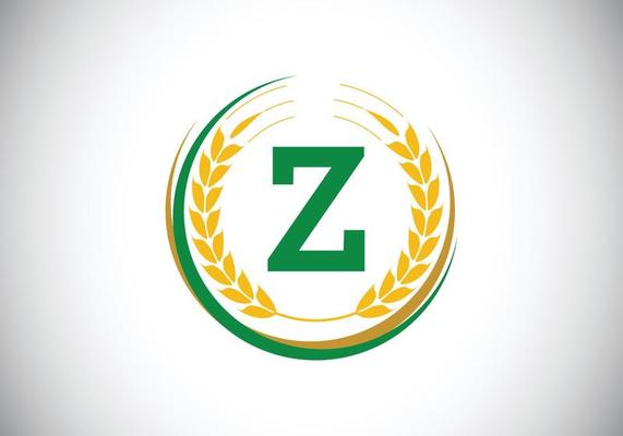 Initial letter Z sign symbol with wheat ears wreath. Organic wheat farming logo design concept. Agriculture logo design vector template.