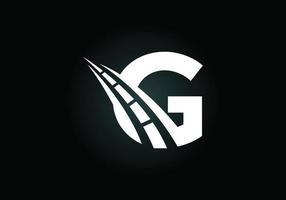 letra g con el logo de la carretera cantando. el concepto de diseño creativo para el mantenimiento y la construcción de carreteras. tema de transporte y tráfico.