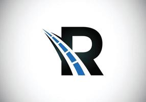 Letter R with road logo sing. The creative design concept for highway maintenance and construction. Transportation and traffic theme. vector