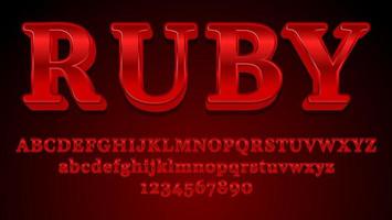 Modern Shine Gradient Red Word Ruby Editable Text Effect Design Template vector