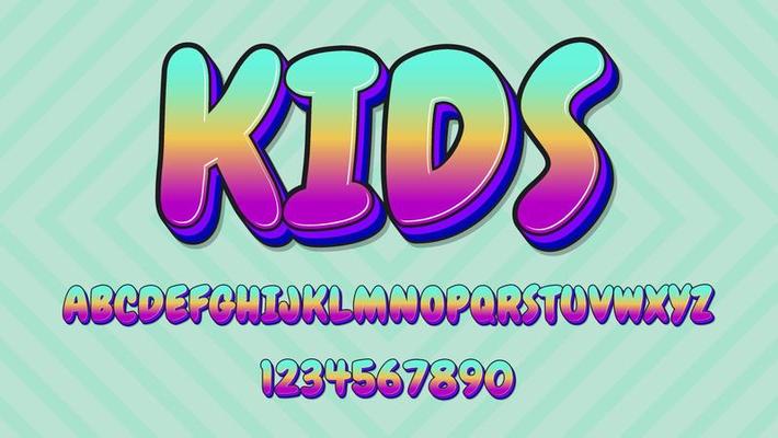3d Colorful Word Kids Editable Text Effect Design Template
