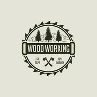 Saw grinder wood pines vintage retro logo idea vector