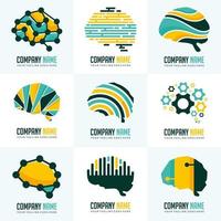 Technology modern logo collection with brain connect vector