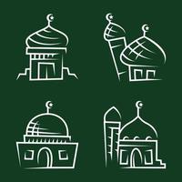 logotipo islámico de la mezquita con colección de dibujo a mano de arte lineal vector