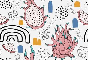 Hand drawn summer Seamless pattern with Dragon fruit. vector