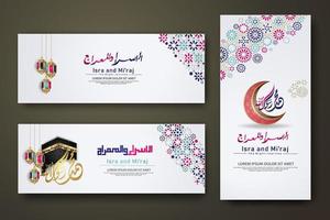 Al-Isra wal Mi'raj Prophet Muhammad calligraphy set banner template vector