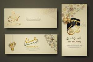 Al-Isra wal Mi'raj Prophet Muhammad calligraphy set banner template vector