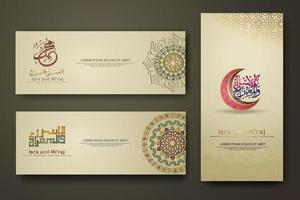 al-isra wal mi'raj profeta mahoma conjunto de caligrafía plantilla de banner vector