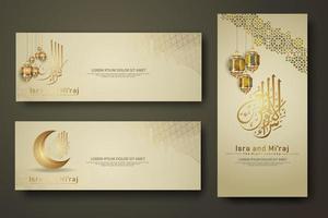 Al-Isra wal Mi'raj Prophet Muhammad calligraphy set banner template vector