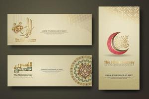 Al-Isra wal Mi'raj Prophet Muhammad calligraphy set banner template vector