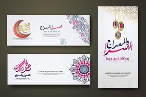 Al-Isra wal Mi'raj Prophet Muhammad calligraphy set banner template vector