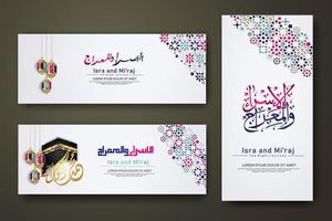 Al-Isra wal Mi'raj Prophet Muhammad calligraphy set banner template vector