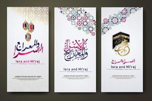 Al-Isra wal Mi'raj Prophet Muhammad calligraphy set banner template vector