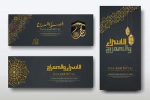 Al-Isra wal Mi'raj Prophet Muhammad calligraphy set banner template vector