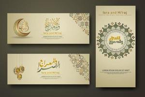 Al-Isra wal Mi'raj Prophet Muhammad calligraphy set banner template vector