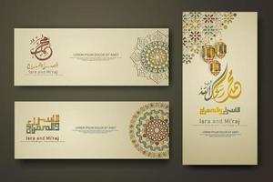 Al-Isra wal Mi'raj Prophet Muhammad calligraphy set banner template vector