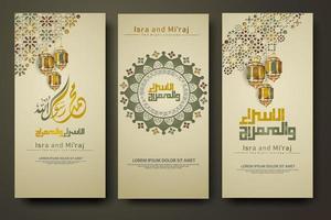 Al-Isra wal Mi'raj Prophet Muhammad calligraphy set banner template vector