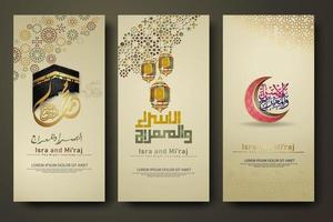 Al-Isra wal Mi'raj Prophet Muhammad calligraphy set banner template vector