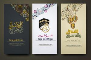 al-isra wal mi'raj profeta mahoma conjunto de caligrafía plantilla de banner vector