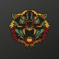Tiger face in baroque color. The muzzle of an animal from the patterns of ancient tribes. Isolated. Vector illustration