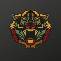 Tiger face in baroque color. The muzzle of an animal from the patterns of ancient tribes. Isolated. Vector illustration