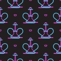 Seamless pattern with neon hookahs. Good for menus, postcards, wallpaper and fabric. Vector illustration.