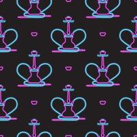 Seamless pattern with neon hookahs. Good for menus, postcards, wallpaper and fabric. Vector illustration.