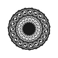 A black and white circular design with swirls vector