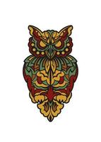 Owl ornament in baroque color style. Good for logos, tattoos, prints and postcards. Vector illustration