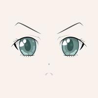 Angry anime style big green eyes. Hand drawn vector illustration. Isolated.