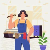 Woman Technician On Her Workshop Concept vector