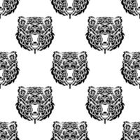 Black and white seamless pattern with cute bear faces, endless repeatable texture vector