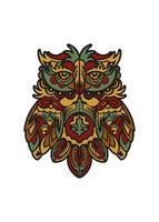 Owl ornament in baroque color style on a white background. Vector illustration