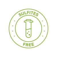 Sulfites Free Line Green Stamp. No Sulphites Label. Product without Sulfate Symbol. Natural Ingredients Non Sulfite Sign. Glass Flask, Test Tube No Chemical in Food Logo. Isolated Vector Illustration.