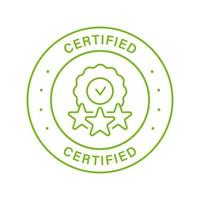 Certified Product Quality Line Green Stamp. Certificate Guarantee Origin Outline Sticker. Accredited Product Label with Stars. Certify Control Symbol. Verified Seal. Isolated Vector Illustration.