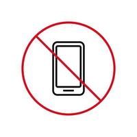 No Smartphone Black Line Ban Icon. Telephone Cellphone Forbidden Outline Pictogram. No Use Mobile Phone Red Stop Symbol. Not Allowed Smart Phone Sign. Cellphone Prohibited. Vector Illustration.