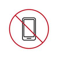 no hay icono de prohibición de línea negra de smartphone. pictograma de contorno prohibido de teléfono móvil. no use el símbolo de parada roja del teléfono móvil. señal de teléfono inteligente no permitida. teléfono celular prohibido. ilustración vectorial vector