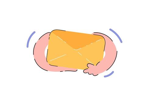 The hand is holding an envelope. Element for presentations, applications and sites. Trendy flat illustration. vector