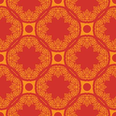 Red-orange seamless pattern with luxury, vintage, decorative ornaments. Good for murals, textiles, and printing. Vector illustration.