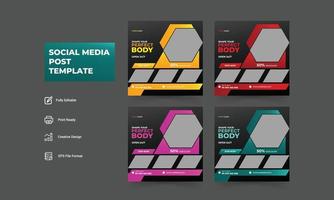Fitness workout and shape your body square banner or social media post design template. vector